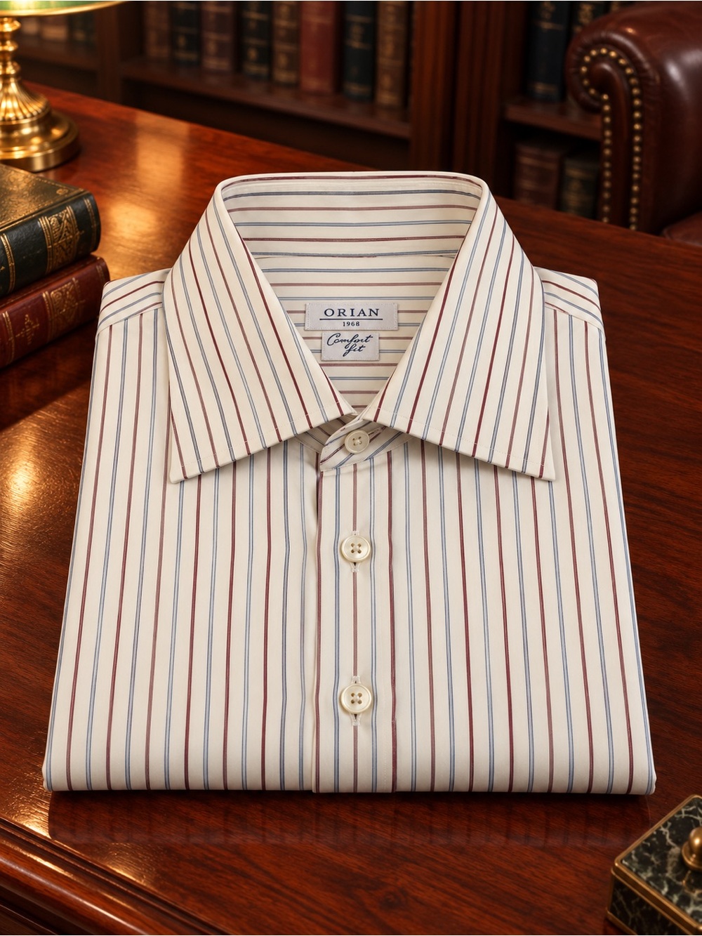 Orion Cream Dress Shirt with Red and Navy Stripes | Made in Italy